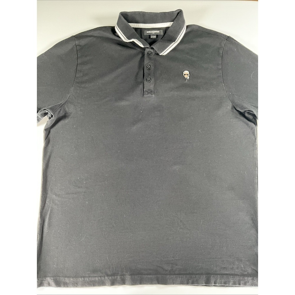 Karl Lagerfeld Paris Karl Patch Tipped Polo Shirt Mens XLarge Black Slim Golf
